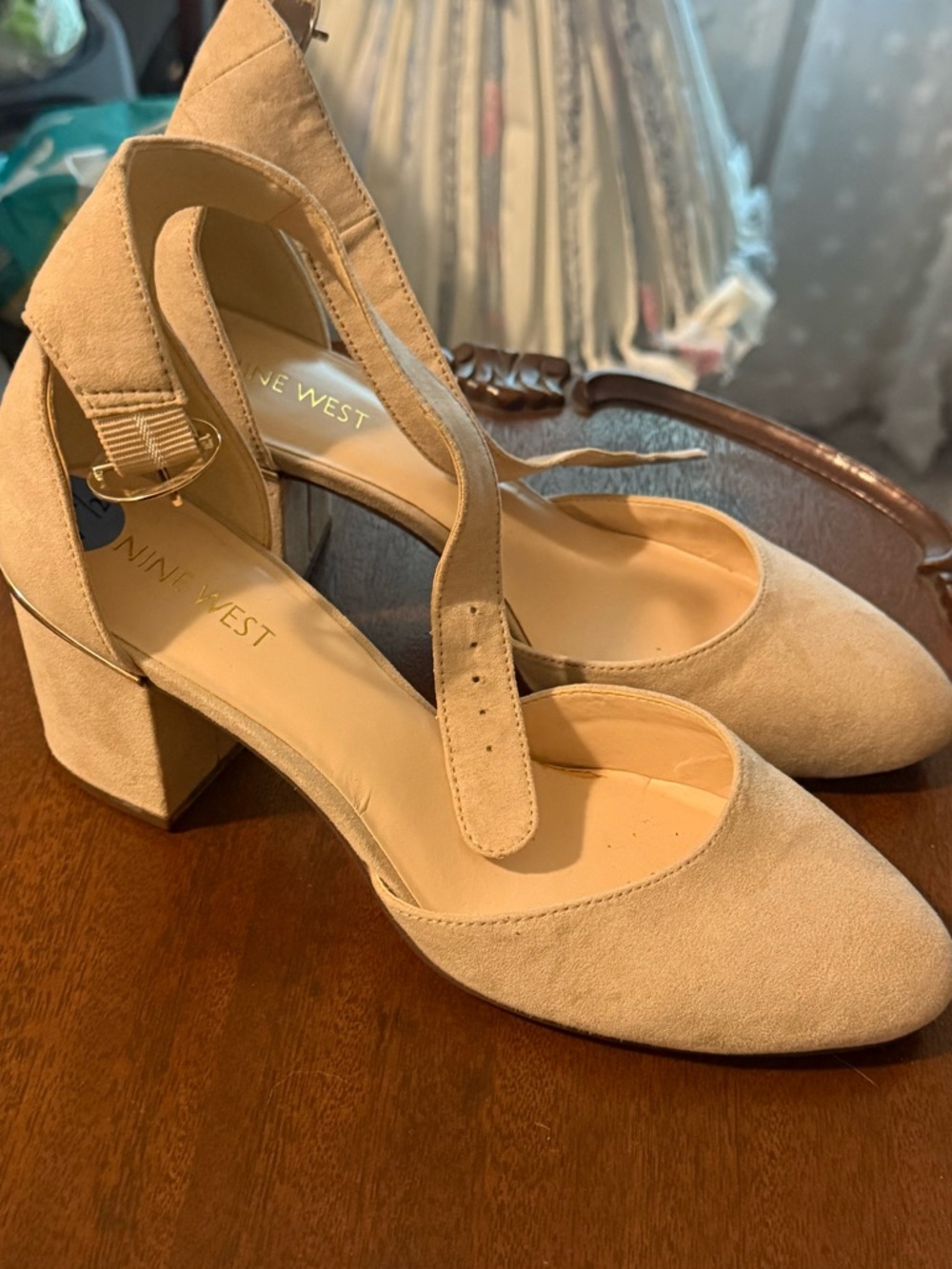 Nine West Blush Suede Block Heel Mary Jane Pumps